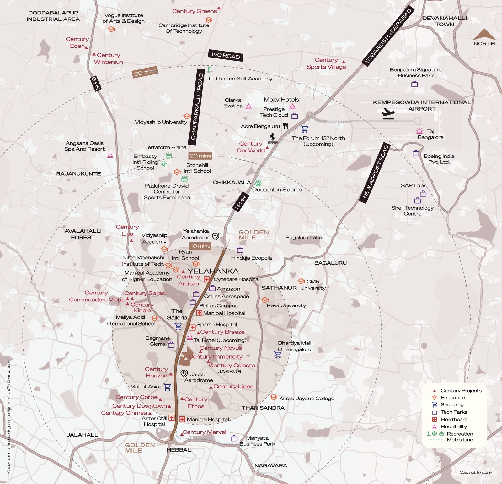 Century Astoria location map from Century's brochure, the Golden Mile of NH 44 between Hebbal and Yelahanka