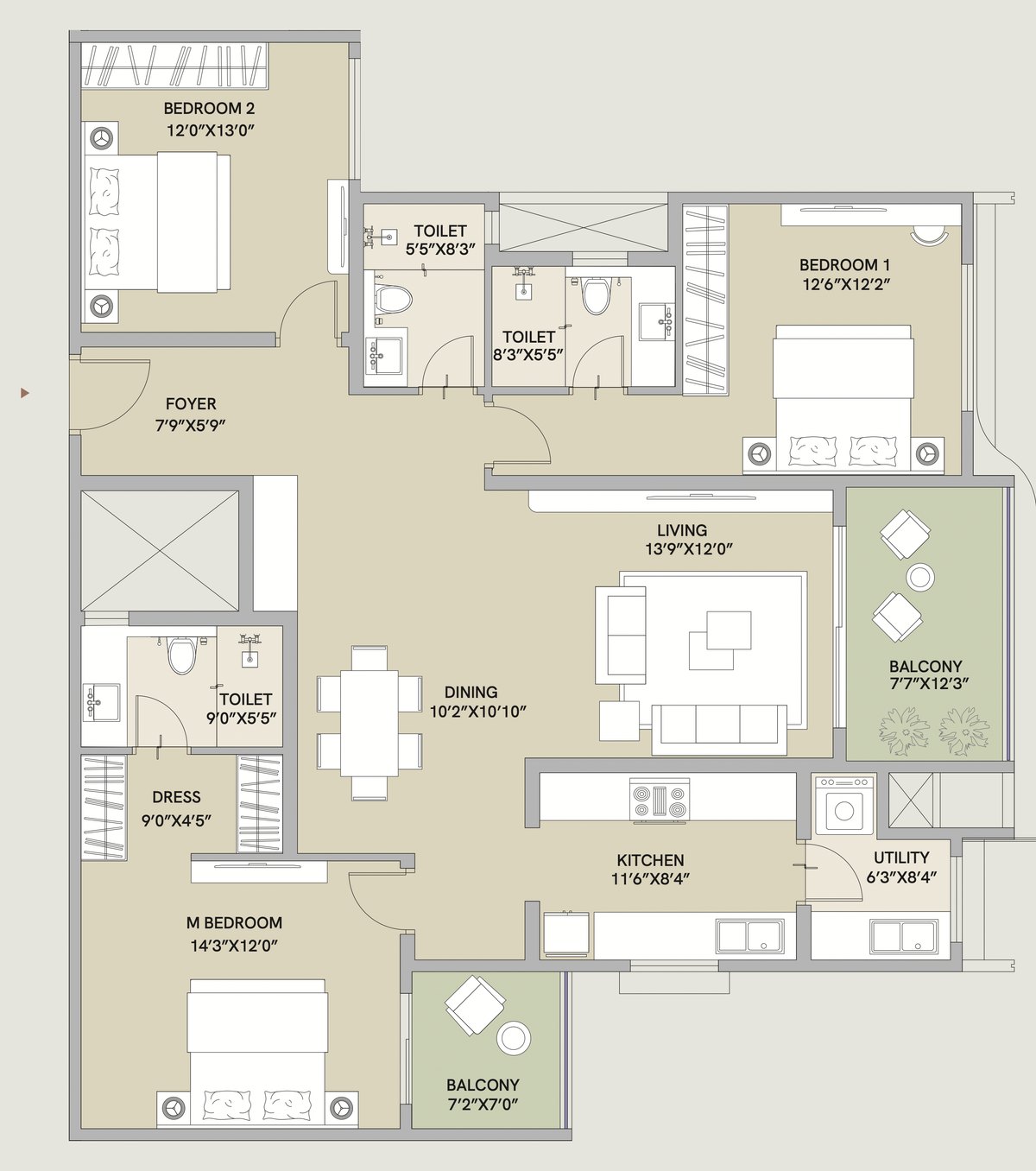 Century Astoria 3 BHK floor plan, Bellatrix Series 3, 2,175 sq ft saleable